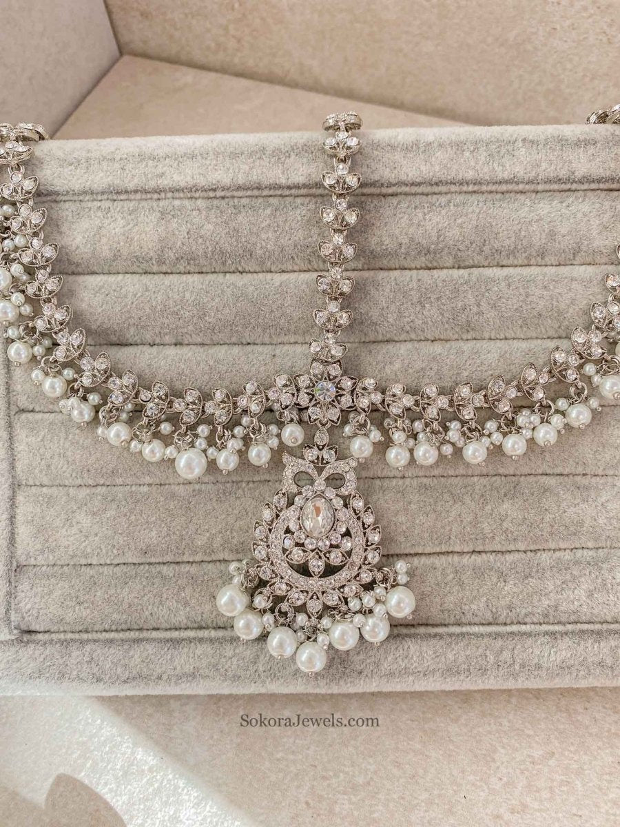 Silver & Pearl Mathapatti - SOKORA JEWELSSilver & Pearl Mathapatti