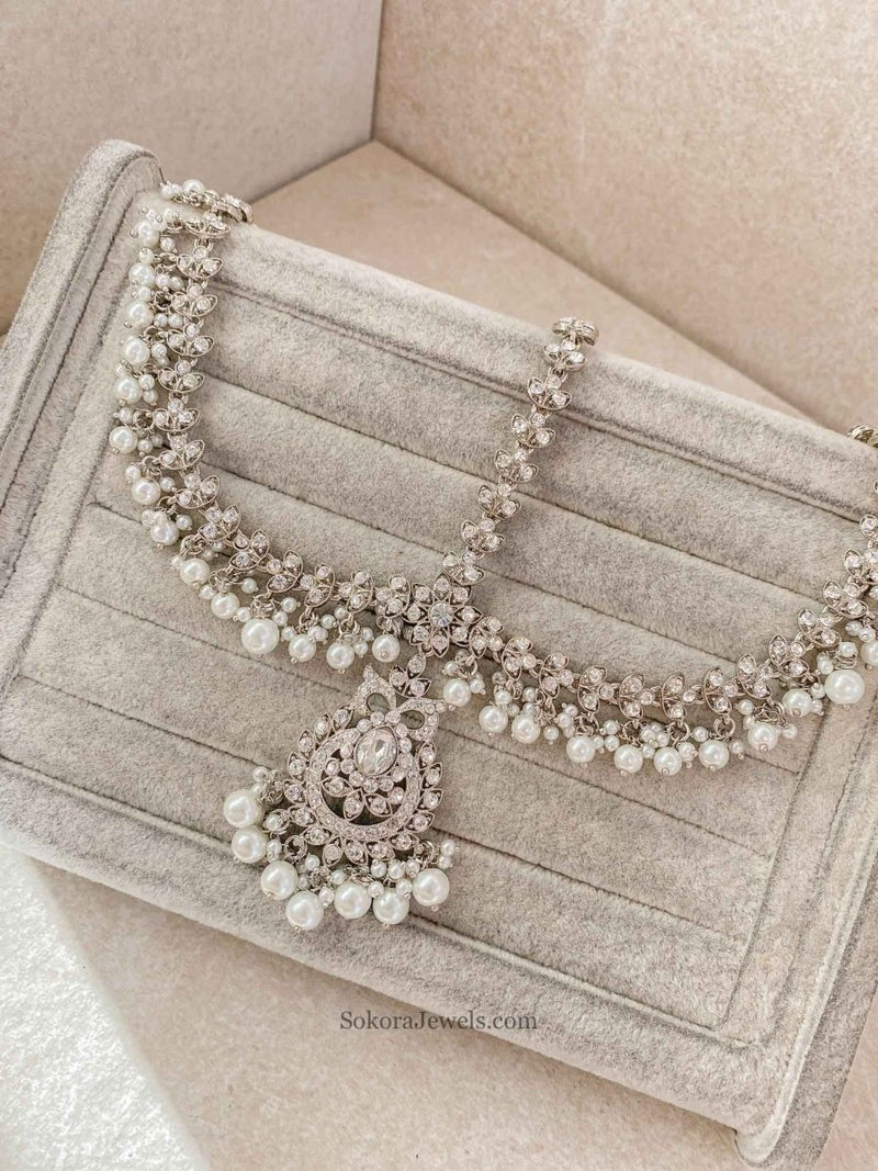 Silver & Pearl Mathapatti - SOKORA JEWELSSilver & Pearl Mathapatti