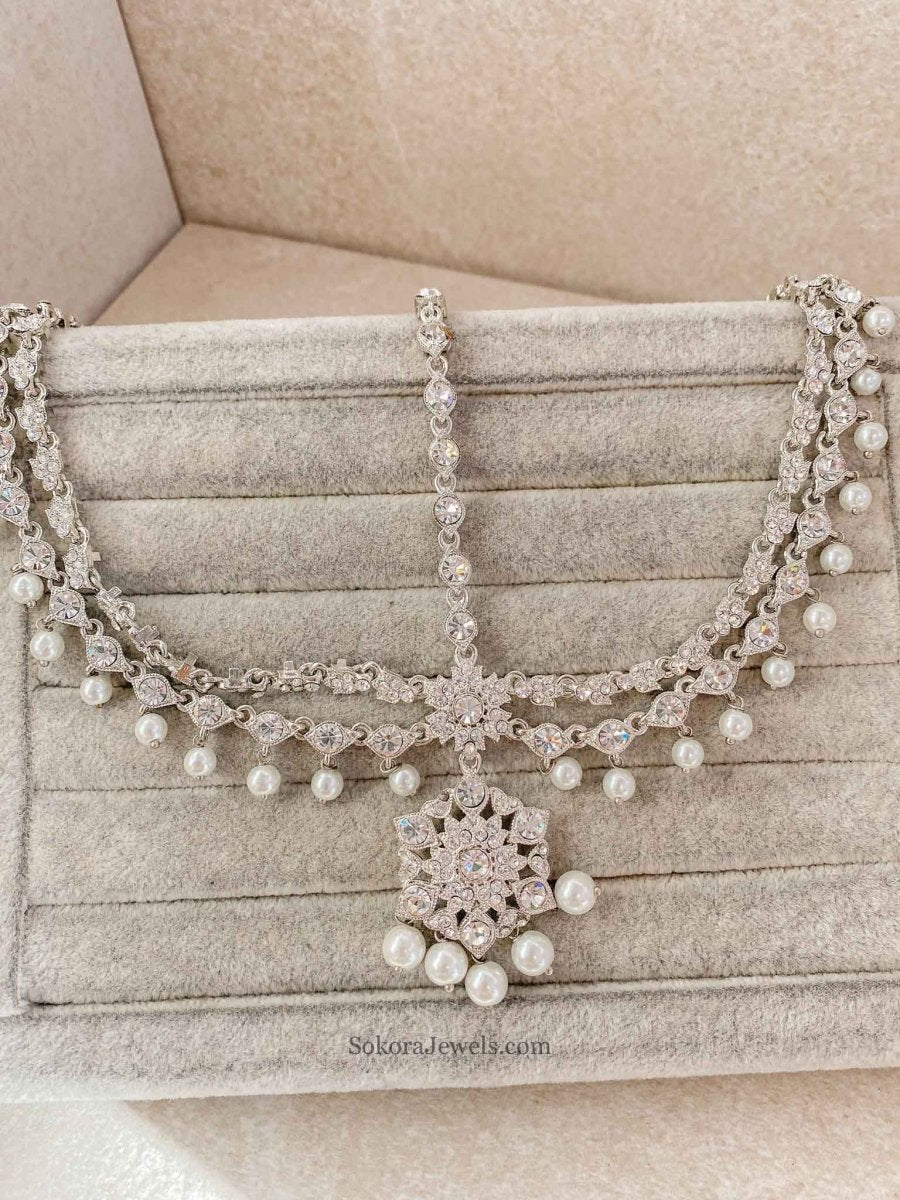 Silver & Pearl Mathapatti - Silver - SOKORA JEWELSSilver & Pearl Mathapatti - Silver