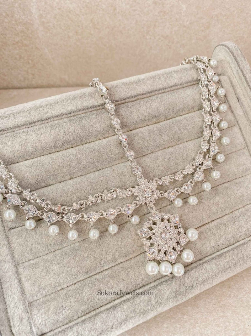 Silver & Pearl Mathapatti - Silver - SOKORA JEWELSSilver & Pearl Mathapatti - Silver