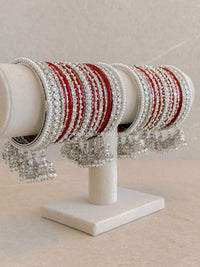 Silver & Red Bridal Bangle Set - SOKORA JEWELSSilver & Red Bridal Bangle SetBANGLES