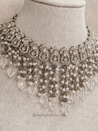 Silver Tassel Choker Set with Clear Crystal Drops - SOKORA JEWELSSilver Tassel Choker Set with Clear Crystal DropsNECKLACE SETS