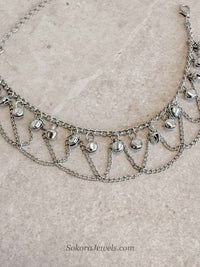 Silver Tone Chained Ghungroo Anklet – Bridal Payal (Sold Individually) - SOKORA JEWELSSilver Tone Chained Ghungroo Anklet – Bridal Payal (Sold Individually)