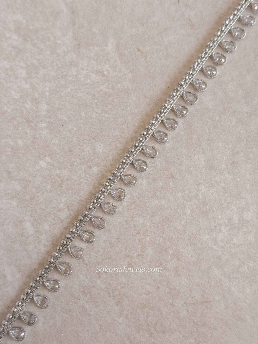 Silver Zircon Bridal Waist Chain - SOKORA JEWELSSilver Zircon Bridal Waist Chain