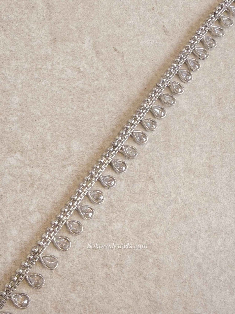 Silver Zircon Bridal Waist Chain - SOKORA JEWELSSilver Zircon Bridal Waist Chain