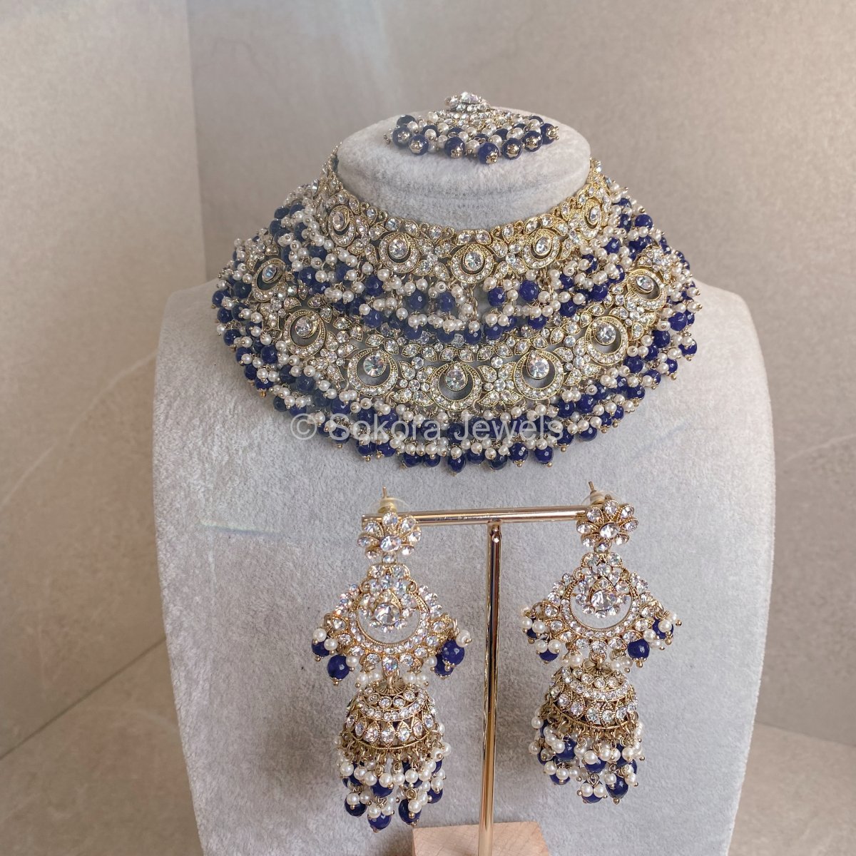 Simmi Double Bridal Necklace Set - Navy - SOKORA JEWELSSimmi Double Bridal Necklace Set - Navynecklace sets