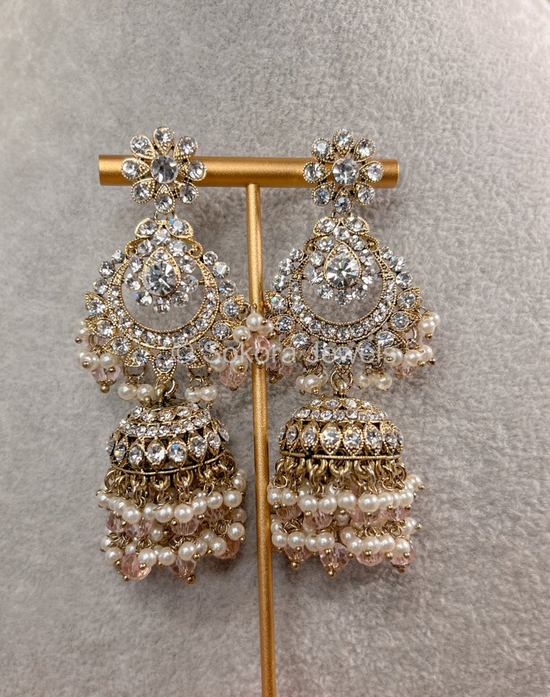 Simmi Long Jhumka Earrings - Pink - SOKORA JEWELSSimmi Long Jhumka Earrings - Pink