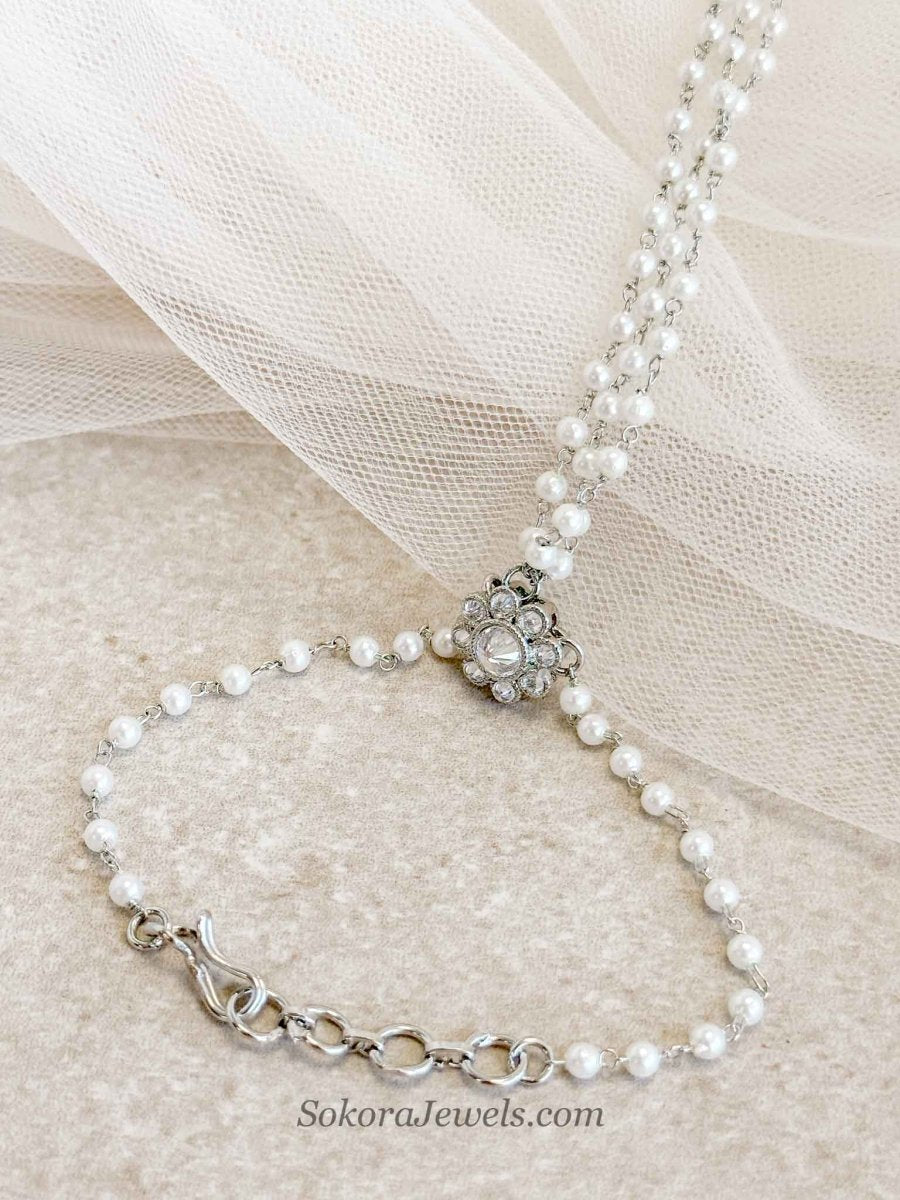 Simple Silver & Pearl Hand Harness - SOKORA JEWELSSimple Silver & Pearl Hand Harness