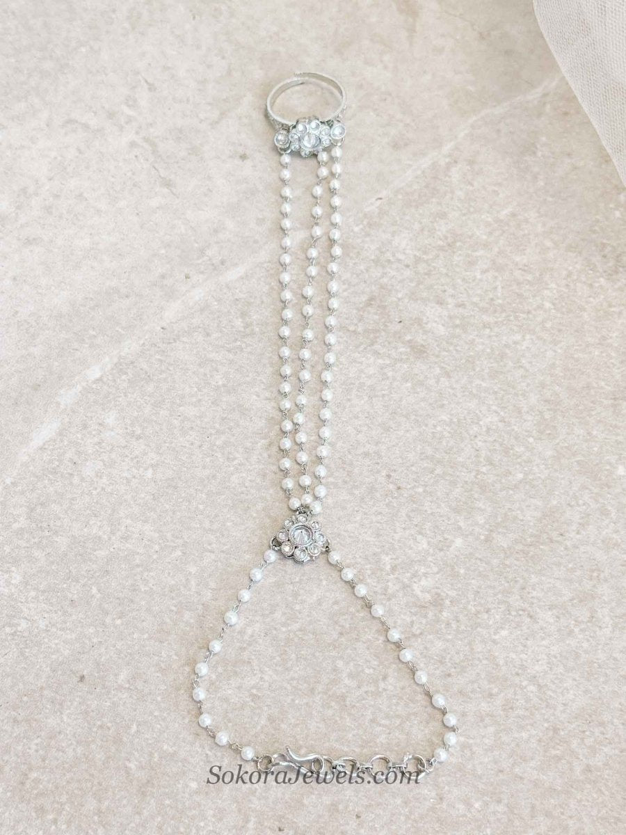 Simple Silver & Pearl Hand Harness - SOKORA JEWELSSimple Silver & Pearl Hand Harness