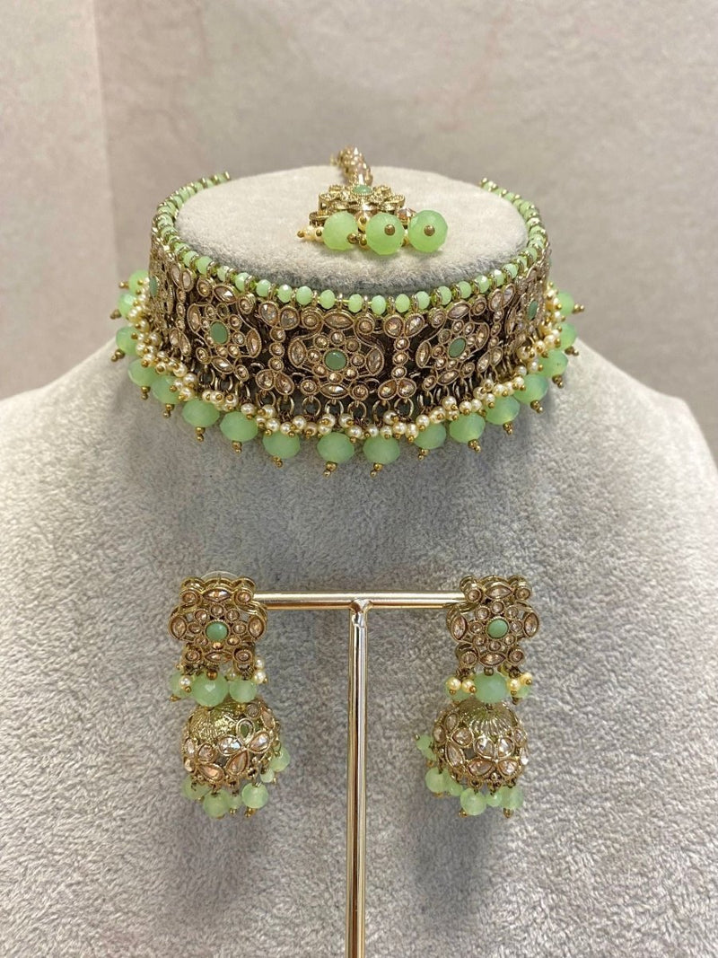 SIMPLY IMPERFECT: Antique Gold Choker Set - Mint - SOKORA JEWELSSIMPLY IMPERFECT: Antique Gold Choker Set - Mint