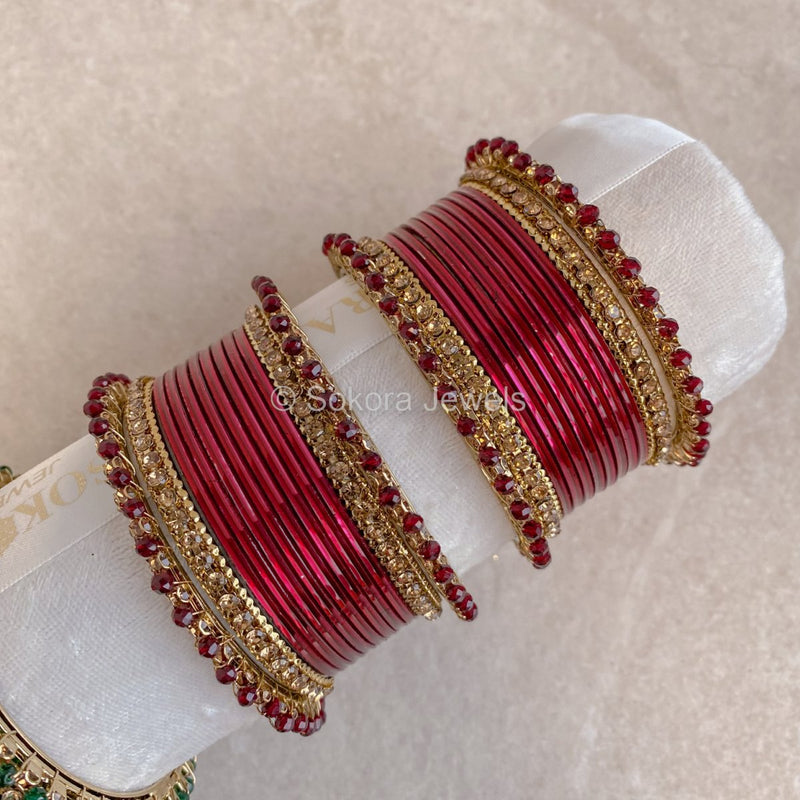 Sitara Bangle Set - Maroon - SOKORA JEWELSSitara Bangle Set - MaroonBANGLES