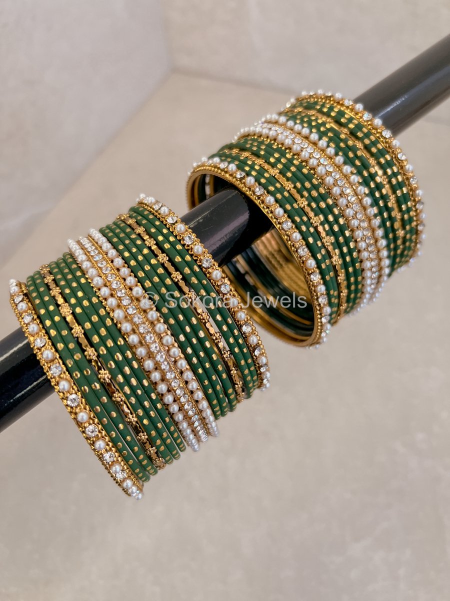 (Slightly Imperfect) 2.10 Green Dot Bangle set - SOKORA JEWELS(Slightly Imperfect) 2.10 Green Dot Bangle setBANGLES