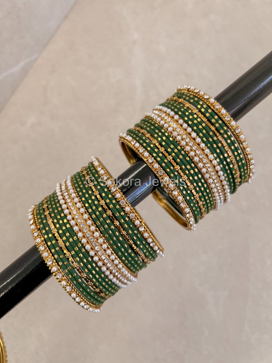 (Slightly Imperfect) 2.10 Green Dot Bangle set - SOKORA JEWELS(Slightly Imperfect) 2.10 Green Dot Bangle setBANGLES