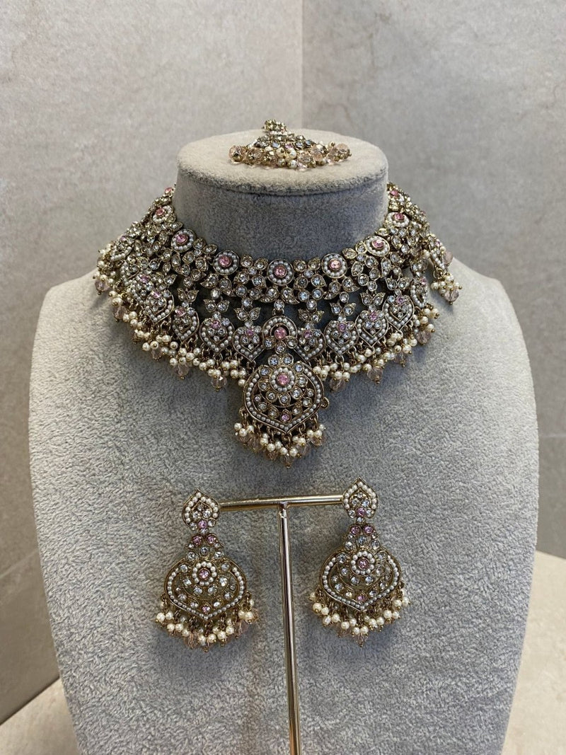 SLIGHTLY IMPERFECT: Afshah Necklace Set - Pink - SOKORA JEWELSSLIGHTLY IMPERFECT: Afshah Necklace Set - Pink