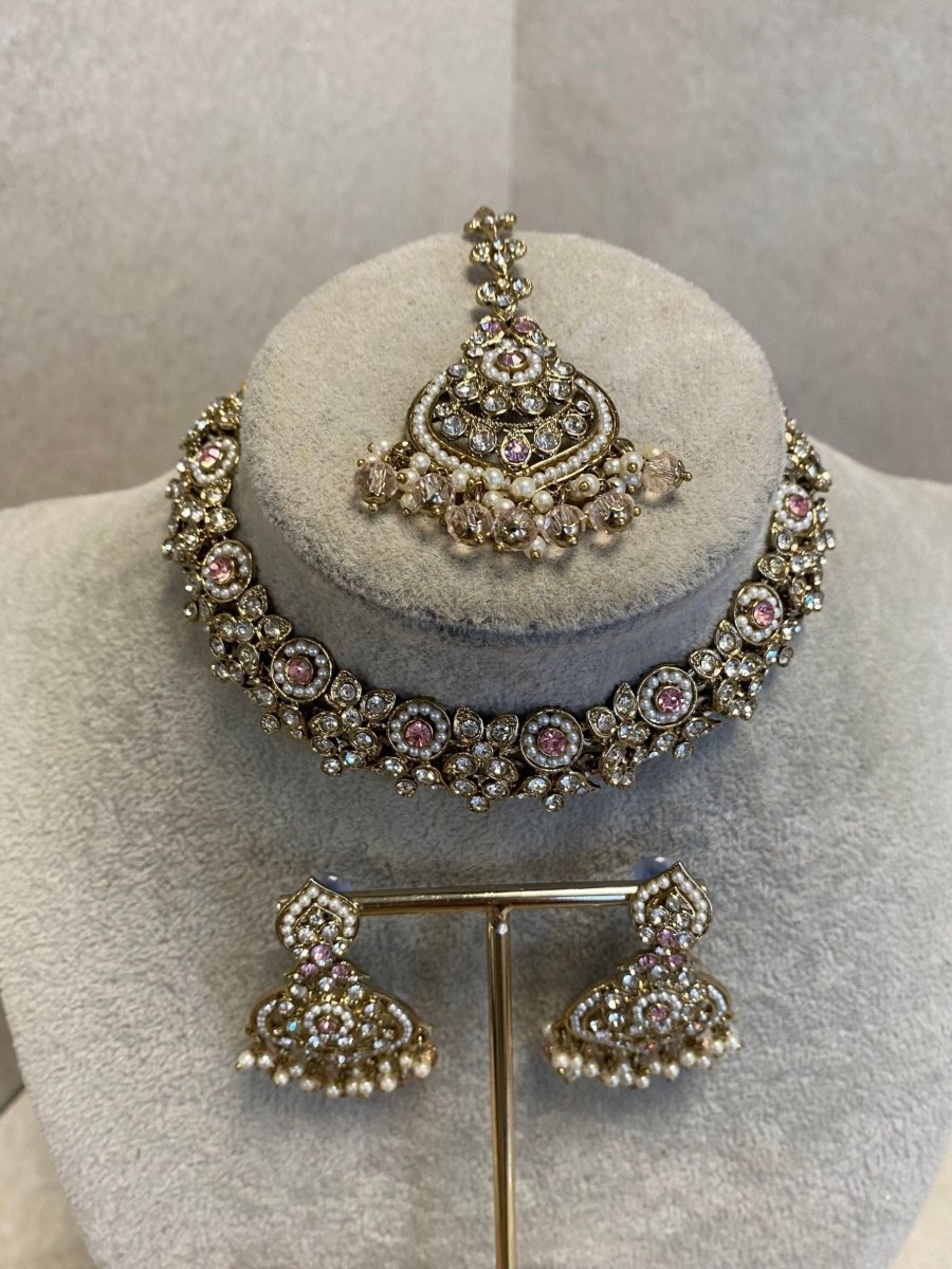 SLIGHTLY IMPERFECT: Afshah Slim Necklace Set - Pink - SOKORA JEWELSSLIGHTLY IMPERFECT: Afshah Slim Necklace Set - Pink