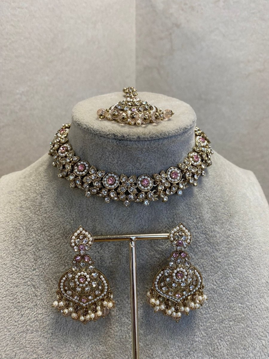 SLIGHTLY IMPERFECT: Afshah Slim Necklace Set - Pink - SOKORA JEWELSSLIGHTLY IMPERFECT: Afshah Slim Necklace Set - Pink