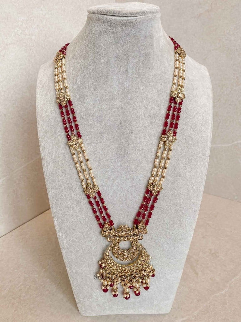 SLIGHTLY IMPERFECT: Antique Gold Bridal Necklace Set - Maroon - SOKORA JEWELSSLIGHTLY IMPERFECT: Antique Gold Bridal Necklace Set - Maroon