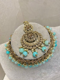 SLIGHTLY IMPERFECT: Antique Gold Choker Set - Blue - SOKORA JEWELSSLIGHTLY IMPERFECT: Antique Gold Choker Set - Blue