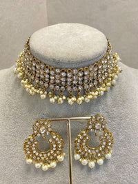 SLIGHTLY IMPERFECT: Antique Gold Choker Set - Clear - SOKORA JEWELSSLIGHTLY IMPERFECT: Antique Gold Choker Set - ClearNECKLACE SETS