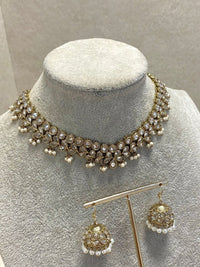 SLIGHTLY IMPERFECT: Antique Gold Choker Set - Clear/Pearl - SOKORA JEWELSSLIGHTLY IMPERFECT: Antique Gold Choker Set - Clear/Pearl