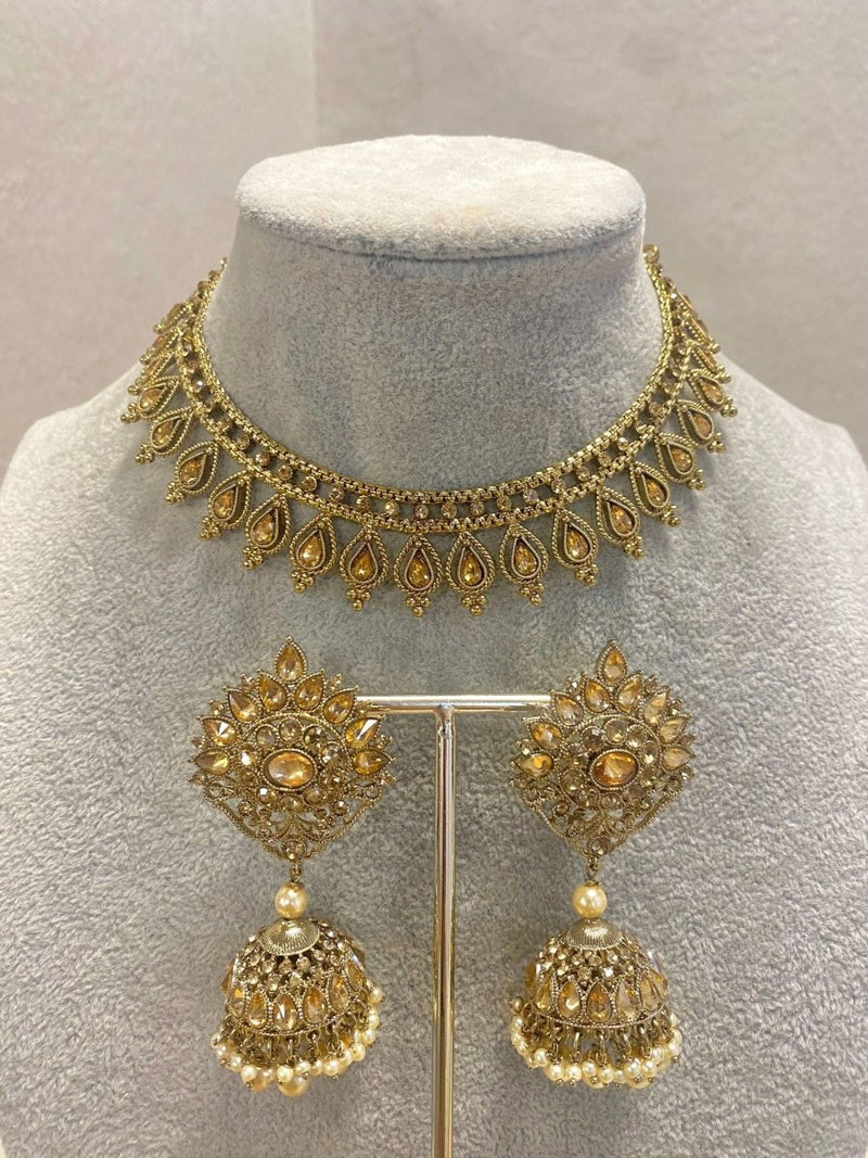 SLIGHTLY IMPERFECT: Antique Gold Choker Set - Golden - SOKORA JEWELSSLIGHTLY IMPERFECT: Antique Gold Choker Set - Golden