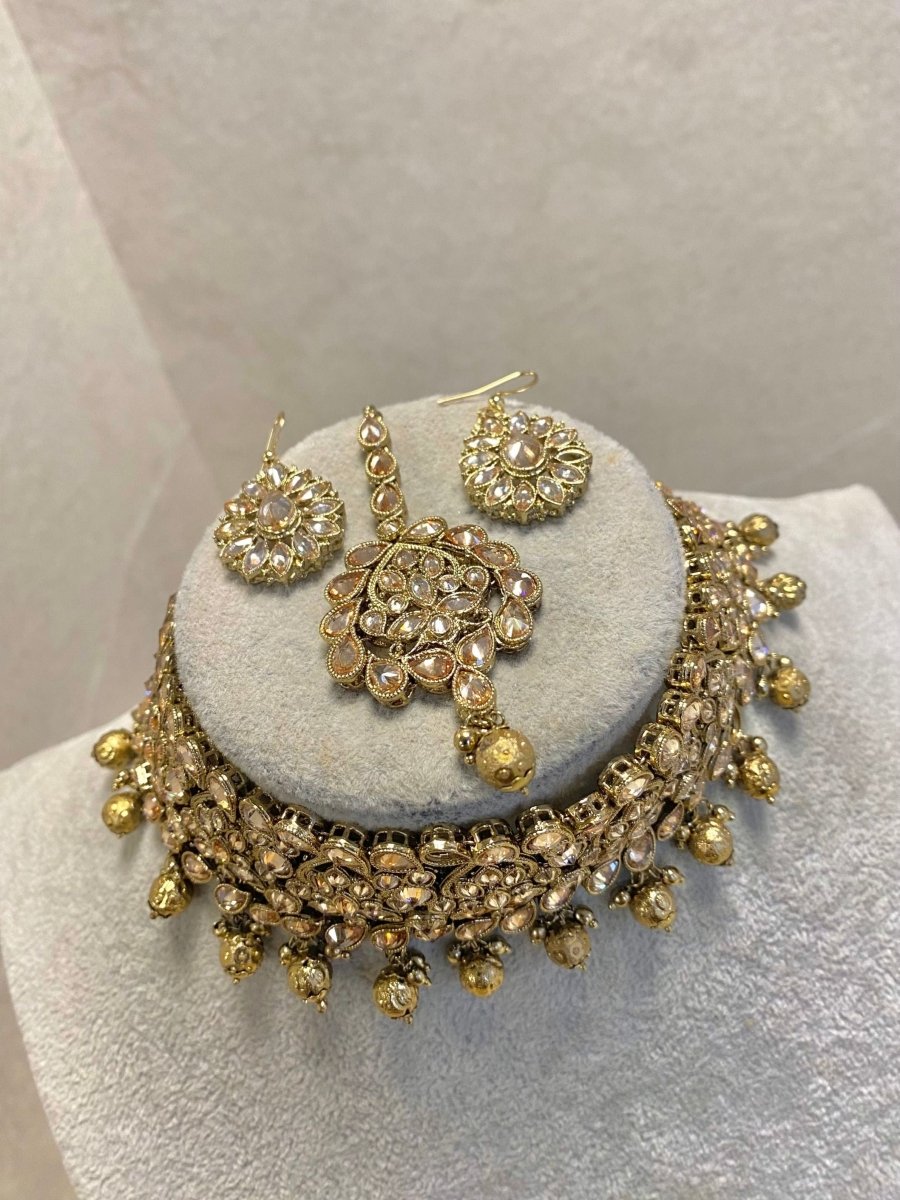 SLIGHTLY IMPERFECT: Antique Gold Choker Set - Golden - SOKORA JEWELSSLIGHTLY IMPERFECT: Antique Gold Choker Set - Golden