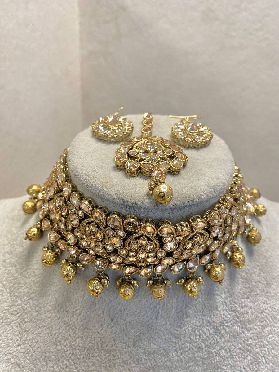 SLIGHTLY IMPERFECT: Antique Gold Choker Set - Golden - SOKORA JEWELSSLIGHTLY IMPERFECT: Antique Gold Choker Set - Golden