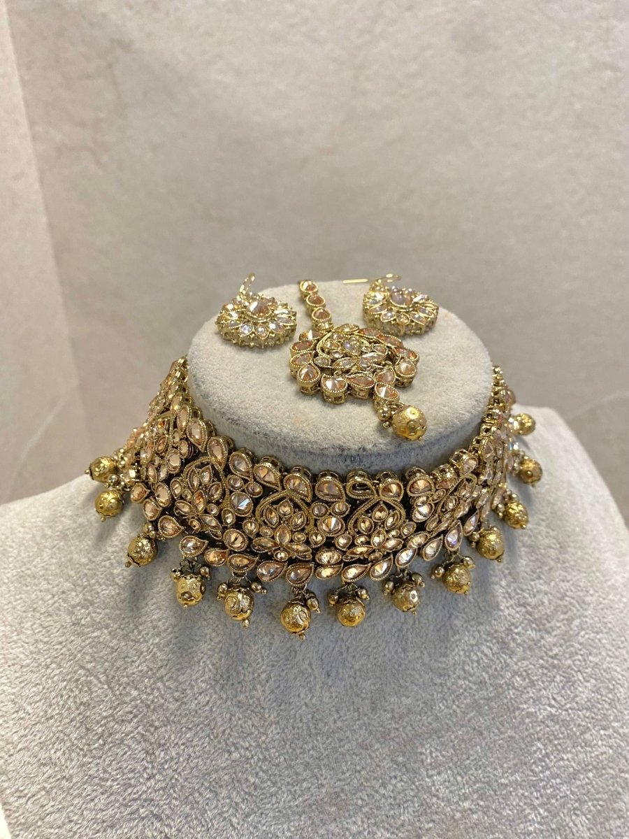 SLIGHTLY IMPERFECT: Antique Gold Choker Set - Golden - SOKORA JEWELSSLIGHTLY IMPERFECT: Antique Gold Choker Set - Golden