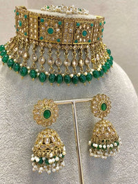 SLIGHTLY IMPERFECT: Antique Gold Choker Set - Green - SOKORA JEWELSSLIGHTLY IMPERFECT: Antique Gold Choker Set - Green