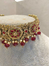 SLIGHTLY IMPERFECT: Antique Gold Choker Set - Maroon - SOKORA JEWELSSLIGHTLY IMPERFECT: Antique Gold Choker Set - Maroon