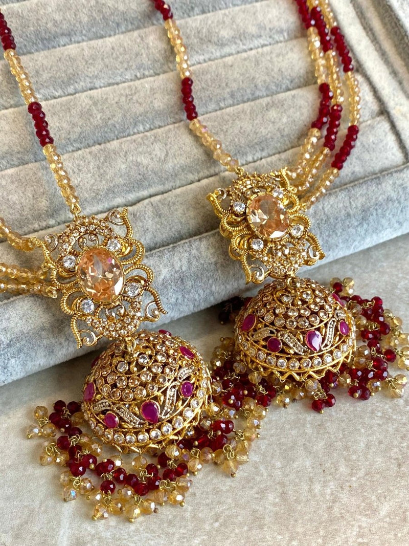 SLIGHTLY IMPERFECT: Antique Gold & Crystal Bridal Choker Set - Maroon - SOKORA JEWELSSLIGHTLY IMPERFECT: Antique Gold & Crystal Bridal Choker Set - MaroonNECKLACE SETS