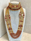 SLIGHTLY IMPERFECT: Antique Gold & Crystal Bridal Choker Set - Maroon - SOKORA JEWELSSLIGHTLY IMPERFECT: Antique Gold & Crystal Bridal Choker Set - MaroonNECKLACE SETS