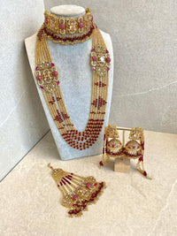 SLIGHTLY IMPERFECT: Antique Gold & Crystal Bridal Choker Set - Maroon - SOKORA JEWELSSLIGHTLY IMPERFECT: Antique Gold & Crystal Bridal Choker Set - MaroonNECKLACE SETS