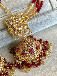 SLIGHTLY IMPERFECT: Antique Gold & Crystal Bridal Choker Set - Maroon - SOKORA JEWELSSLIGHTLY IMPERFECT: Antique Gold & Crystal Bridal Choker Set - MaroonNECKLACE SETS