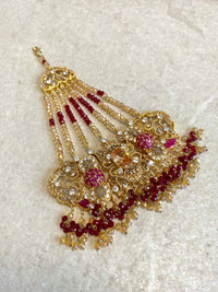 SLIGHTLY IMPERFECT: Antique Gold & Crystal Bridal Choker Set - Maroon - SOKORA JEWELSSLIGHTLY IMPERFECT: Antique Gold & Crystal Bridal Choker Set - MaroonNECKLACE SETS