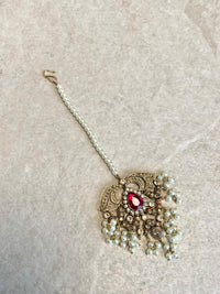 SLIGHTLY IMPERFECT: Antique Gold & Crystal Pearly Mala Set - Deep Red - SOKORA JEWELSSLIGHTLY IMPERFECT: Antique Gold & Crystal Pearly Mala Set - Deep RedNECKLACE SETS