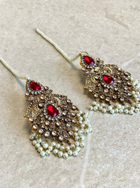 SLIGHTLY IMPERFECT: Antique Gold & Crystal Pearly Mala Set - Deep Red - SOKORA JEWELSSLIGHTLY IMPERFECT: Antique Gold & Crystal Pearly Mala Set - Deep RedNECKLACE SETS