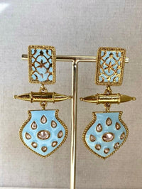 (Slightly Imperfect) Antique Gold Drop Earrings - Light Blue - SOKORA JEWELS(Slightly Imperfect) Antique Gold Drop Earrings - Light Blue