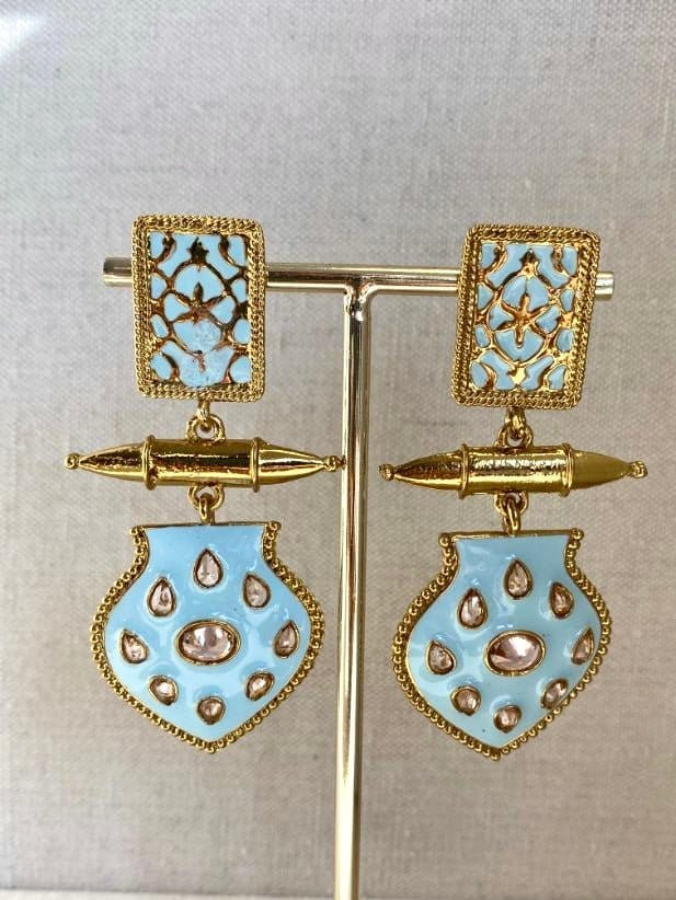 (Slightly Imperfect) Antique Gold Drop Earrings - Light Blue - SOKORA JEWELS(Slightly Imperfect) Antique Gold Drop Earrings - Light Blue