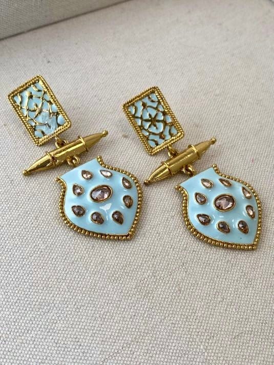 (Slightly Imperfect) Antique Gold Drop Earrings - Light Blue - SOKORA JEWELS(Slightly Imperfect) Antique Gold Drop Earrings - Light Blue