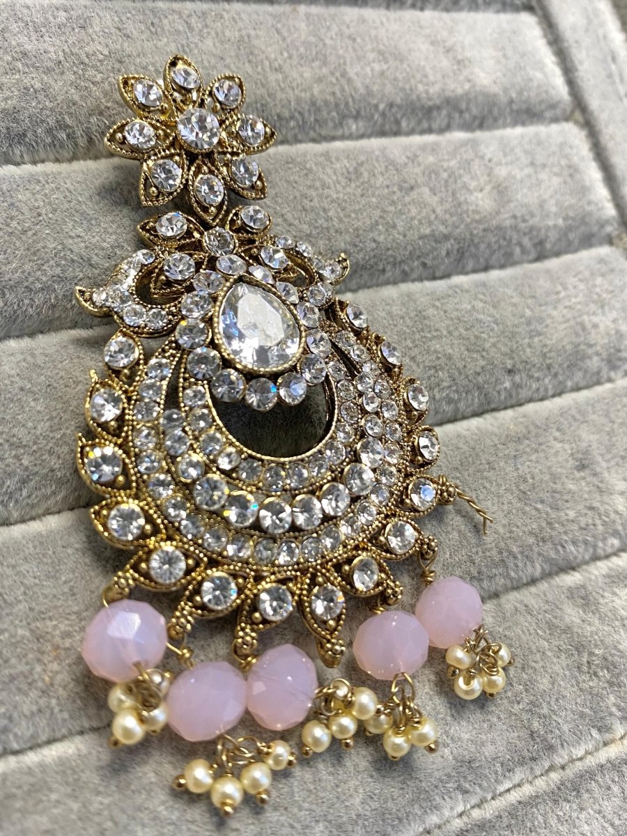 SLIGHTLY IMPERFECT: Antique Gold Drop Earrings - Pink/Clear - SOKORA JEWELSSLIGHTLY IMPERFECT: Antique Gold Drop Earrings - Pink/Clear