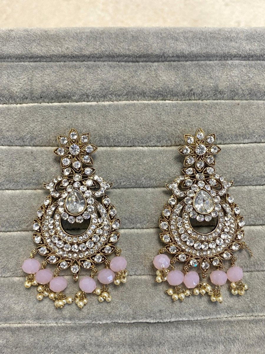 SLIGHTLY IMPERFECT: Antique Gold Drop Earrings - Pink/Clear - SOKORA JEWELSSLIGHTLY IMPERFECT: Antique Gold Drop Earrings - Pink/Clear