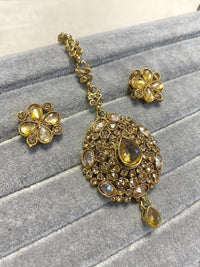 SLIGHTLY IMPERFECT: Antique Gold Earring and Tikka set - SOKORA JEWELSSLIGHTLY IMPERFECT: Antique Gold Earring and Tikka set