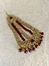 SLIGHTLY IMPERFECT: Antique Gold Jhumar - Maroon - SOKORA JEWELSSLIGHTLY IMPERFECT: Antique Gold Jhumar - Maroon