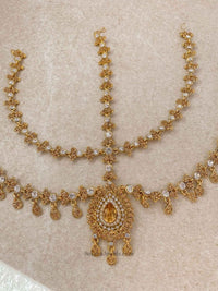 SLIGHTLY IMPERFECT: Antique Gold Mathapatti - Gold/Clear - SOKORA JEWELSSLIGHTLY IMPERFECT: Antique Gold Mathapatti - Gold/Clear