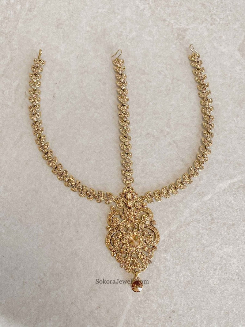 SLIGHTLY IMPERFECT: Antique Gold Mathapatti - Golden - SOKORA JEWELSSLIGHTLY IMPERFECT: Antique Gold Mathapatti - Golden