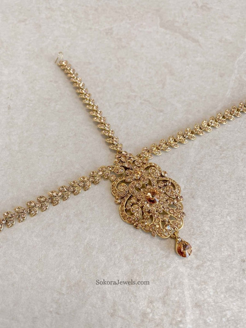 SLIGHTLY IMPERFECT: Antique Gold Mathapatti - Golden - SOKORA JEWELSSLIGHTLY IMPERFECT: Antique Gold Mathapatti - Golden