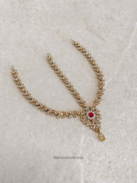 SLIGHTLY IMPERFECT: Antique Gold Mathapatti - Red - SOKORA JEWELSSLIGHTLY IMPERFECT: Antique Gold Mathapatti - Red