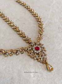 SLIGHTLY IMPERFECT: Antique Gold Mathapatti - Red - SOKORA JEWELSSLIGHTLY IMPERFECT: Antique Gold Mathapatti - Red