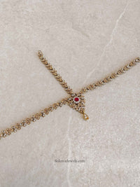 SLIGHTLY IMPERFECT: Antique Gold Mathapatti - Red - SOKORA JEWELSSLIGHTLY IMPERFECT: Antique Gold Mathapatti - Red